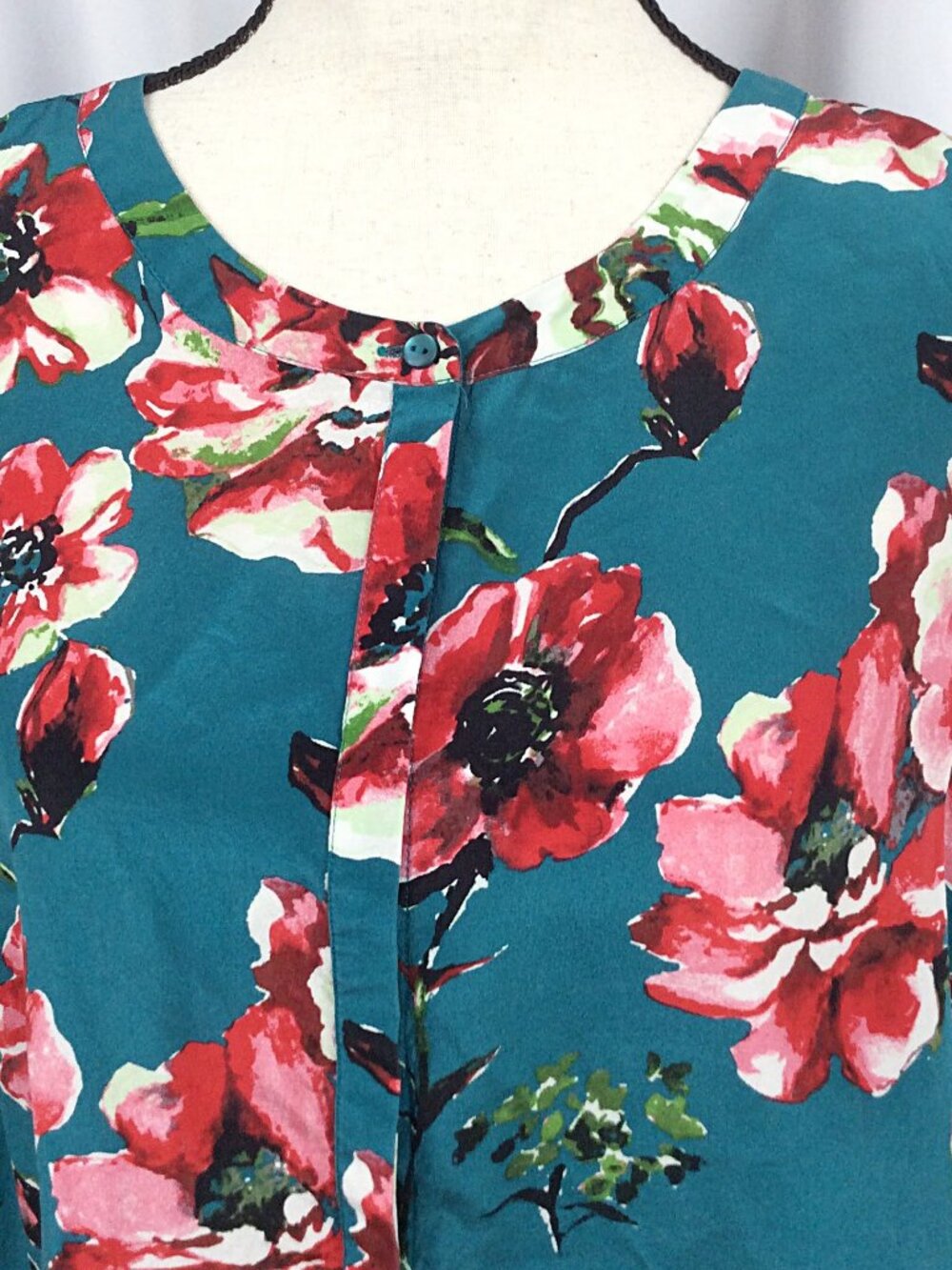Lucky Brand 100% Silk Floral Tunic Tank Top Women's Plus Size 2X Teal High Neck - Picture 5 of 8